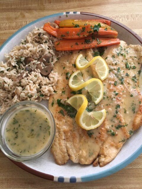 Trout with wild rice and butter sauce.JPG