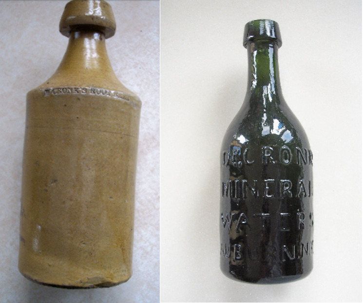 These two bottles from the mid-19th century once held Cronk.