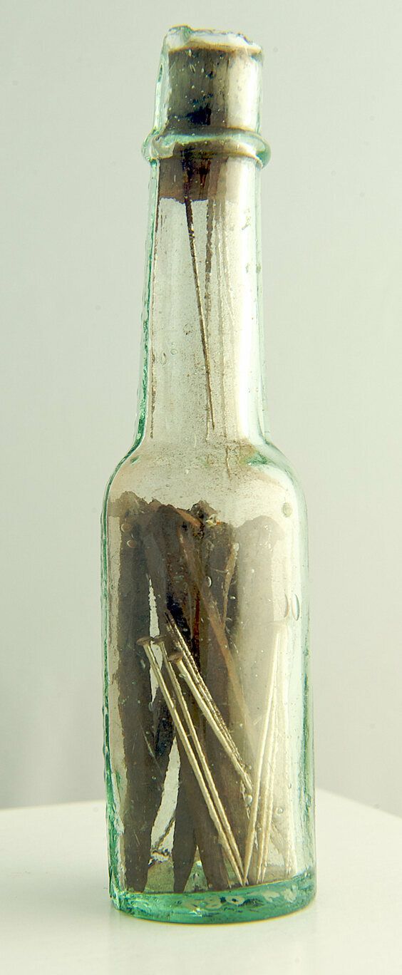 Witch bottles often contained nails, hair, and the urine of the bewitched.