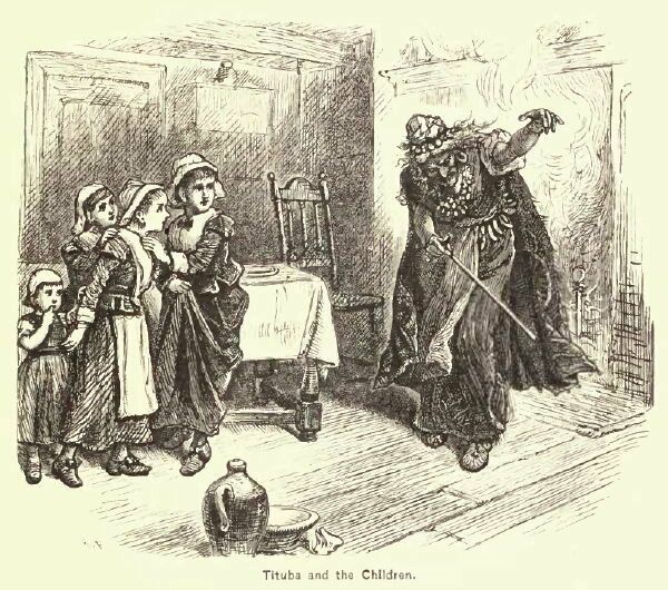 Many illustrations unfairly depict Tituba, who was also accused of witchcraft, terrifying Salem's children.