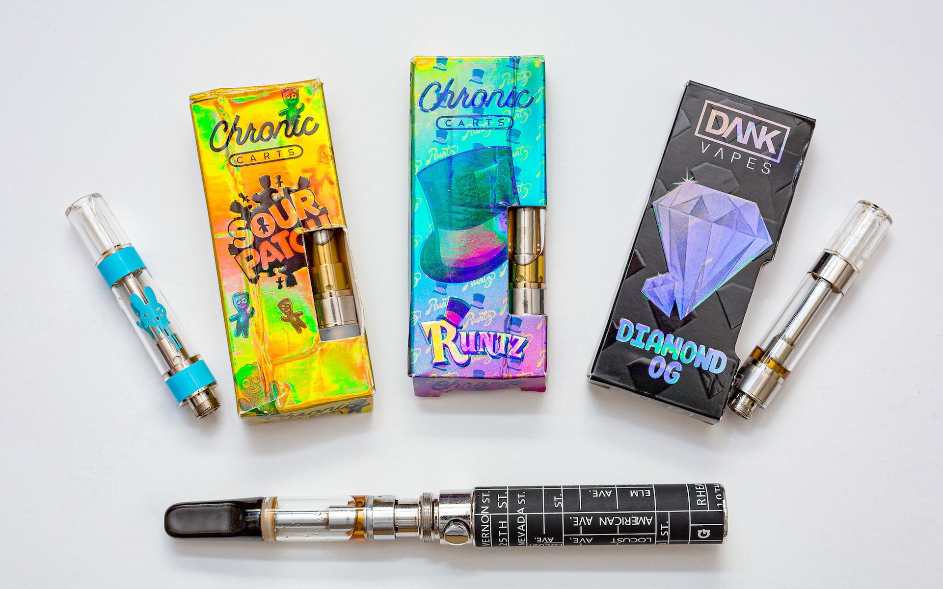 Illicit market THC carts containing high levels of vitamin E oil, confiscated in New York. (Courtesy New York State Department of Health)