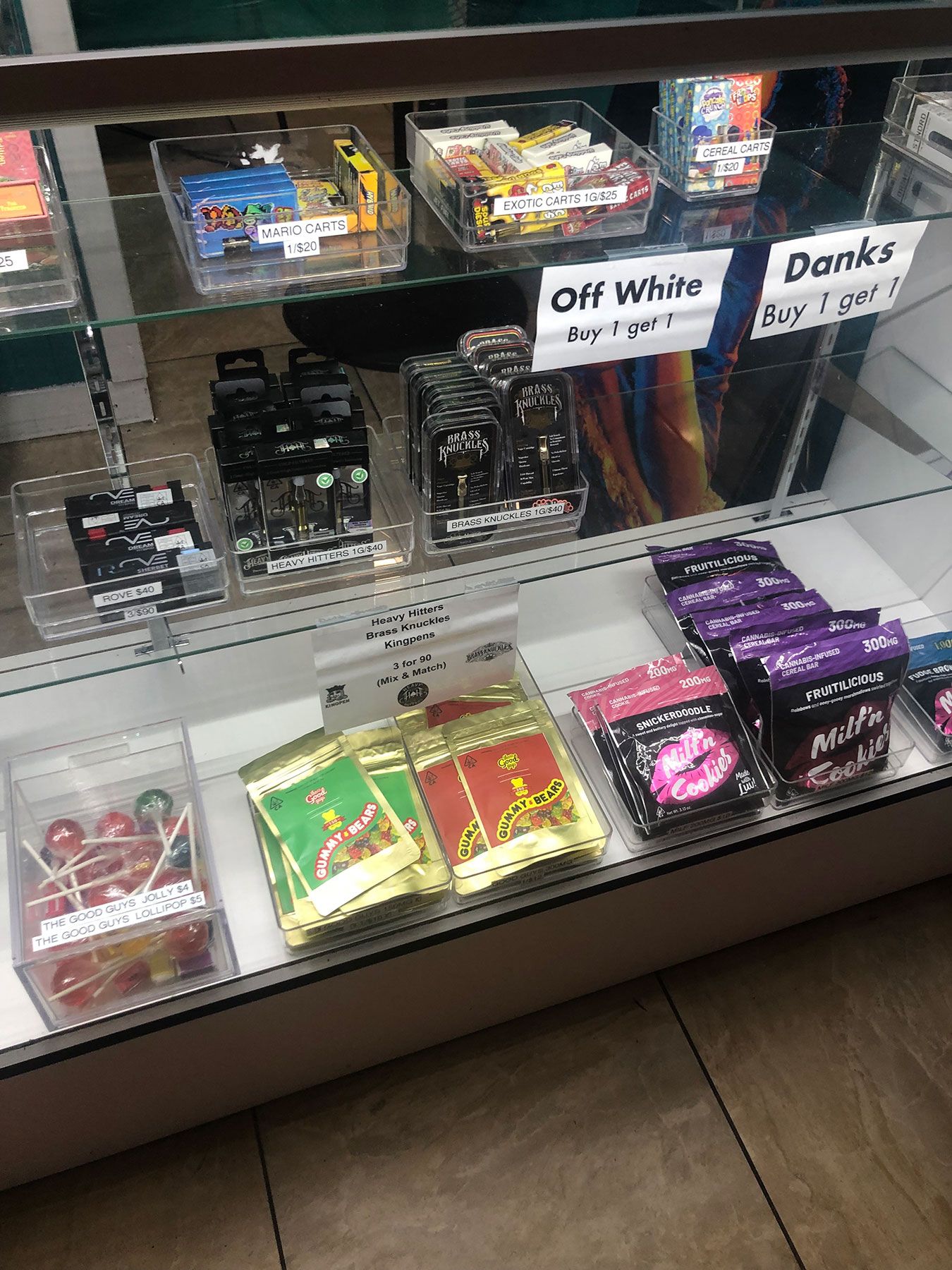 An unlicensed cannabis store in Los Angeles selling potentially toxic Dank Vapes vape cartridges two-for-one.