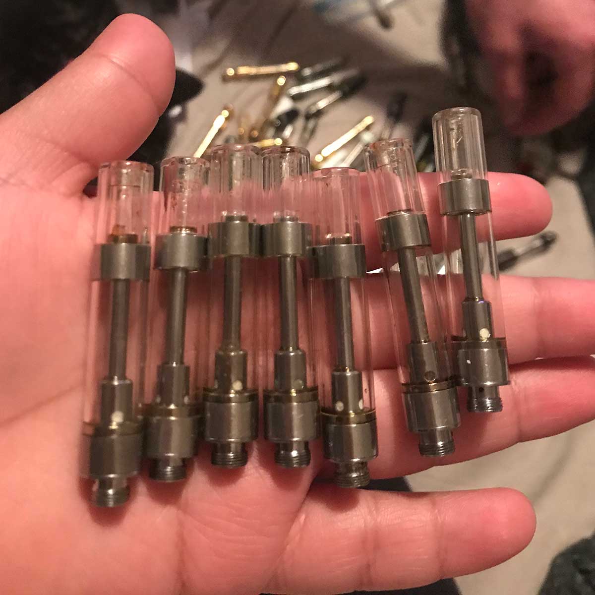Utah VAPI victim Kyle DeGraw got progressively more ill this year after using Dank Vapes and counterfeit ROVE cartridges obtained from illicit markets. Leafly tests found significant amounts of vitamin E oil, lead, and very high levels of pesticides in the residual oil (Courtesy Kyle DeGraw)