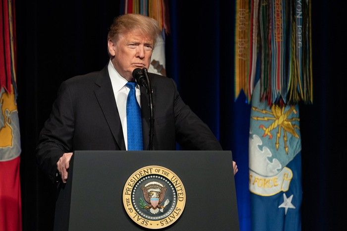 President Trump giving remarks at the Pentagon. 