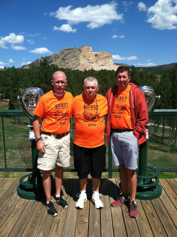 John Hickey, center, with his sons, Michael Hickey, right, and Jeff Hickey during a family vacation to the Badlands of South Dakota in 2012. It was a bucket list trip for John; his family booked it two weeks after learning he had stage 4 cancer. He died six months later.