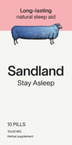 An image showing the packaging for Sandland sleep product
