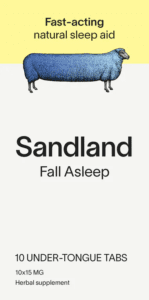 An image showing the packaging for Sandland sleep product