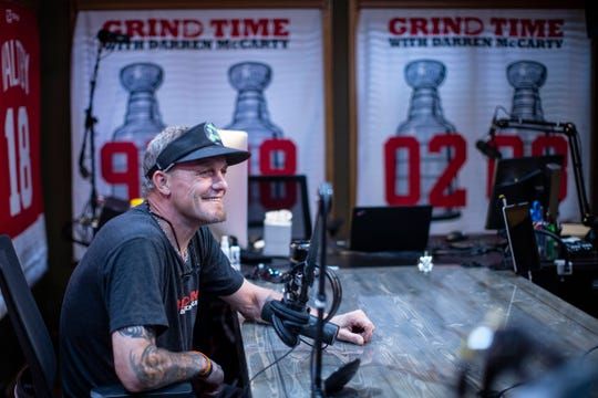 Former Red Wing Darren McCarty speaks about his new marijuana venture during an interview at his podcast studio in Franklin on Wednesday, August 21, 2019.