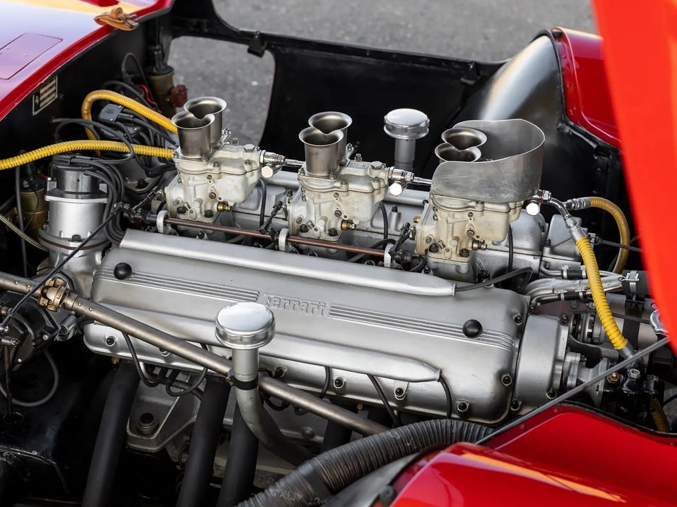 A view of the 1955 Ferrari 410 Sport Spider engine.