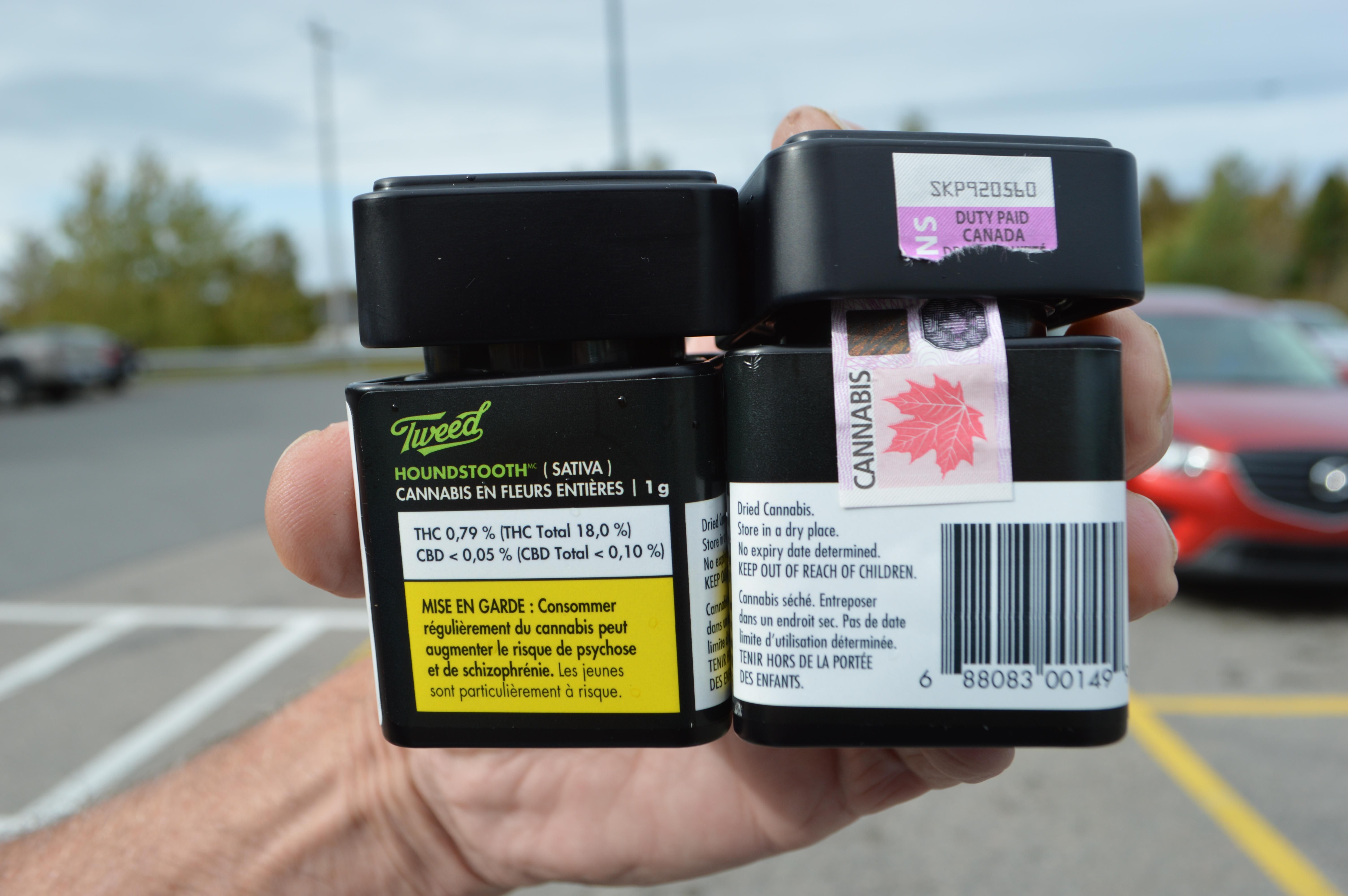 Two cans of cannabis product, similar to the ones George Poulain was purchasing at the Nova Scotia Liquor Corporation’s Sydney River store on Friday, when it was discovered it contained not marijuana, but rather nuts and a washer.